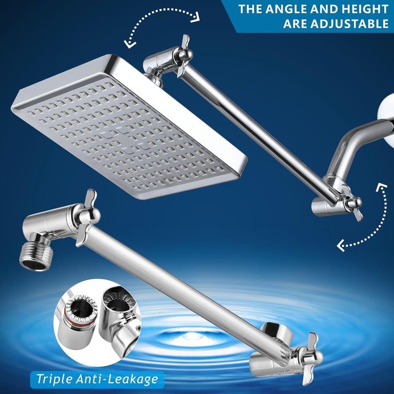 Nuodan High Pressure Rain Shower Head with 11'' Extension Arm - High Flow Rainfall Showerhead - Luxury Modern Look - Pressure Boosting(Square, Chrome) - Image 2